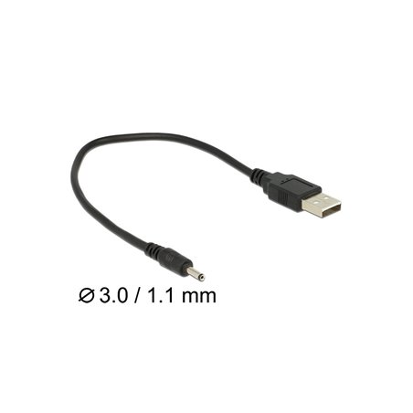 DELOCK Καλώδιο USB σε DC 3.0 x 1.1 mm male, 27cm, Black 